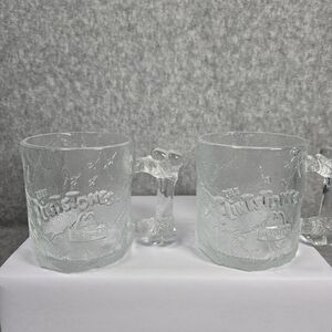 1993 McDonalds Flintstones Frosted Clear Glass Mug Cup Vtg RocDonalds Promotion